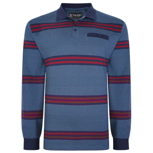 KAM Langarm-Garnfarbstoff-Streifen-Polo-Denim